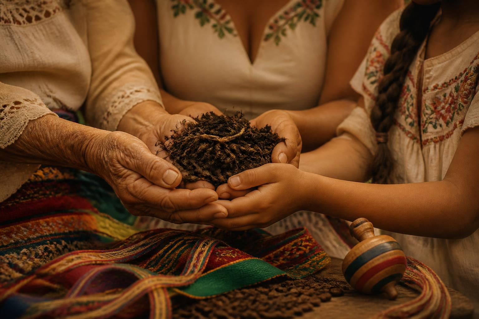 Manos de diferentes generaciones sostienen tierra y raíces